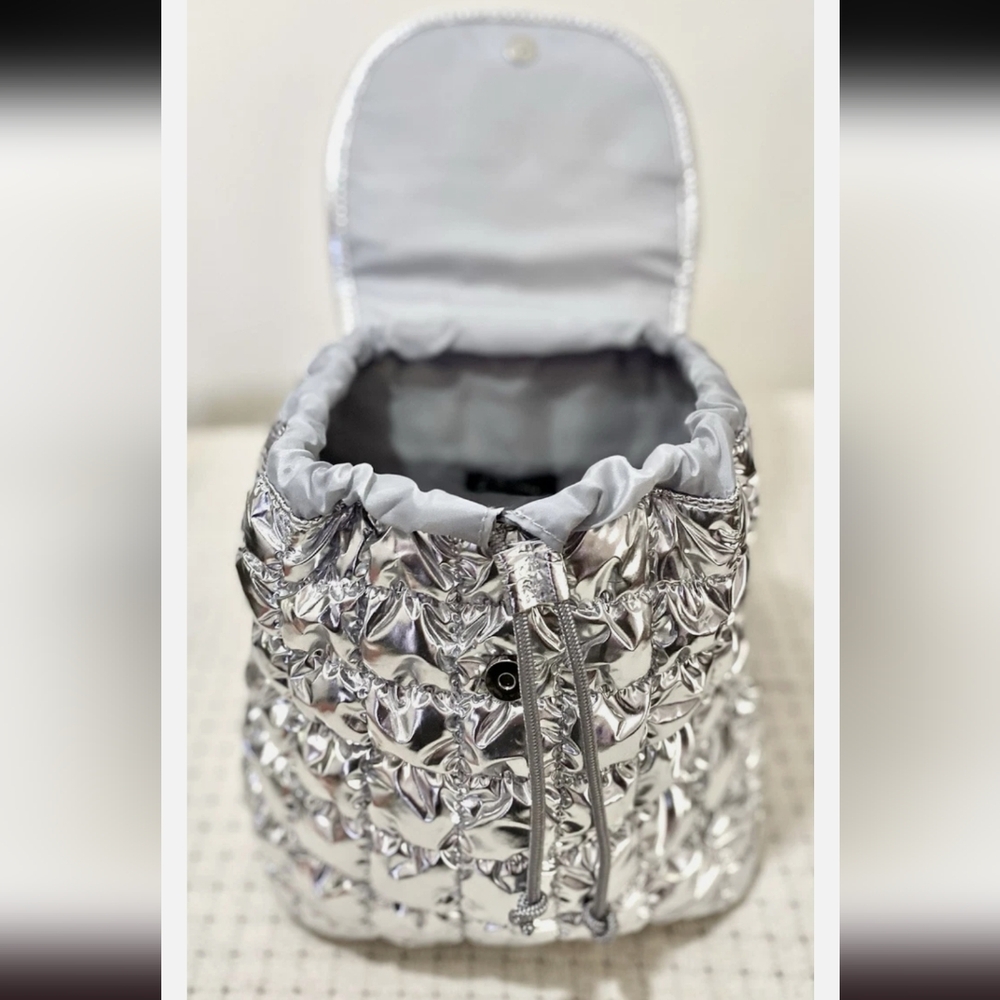 Girls Silver Quilted Puffer Mini Backpack - Picture 4 of 8